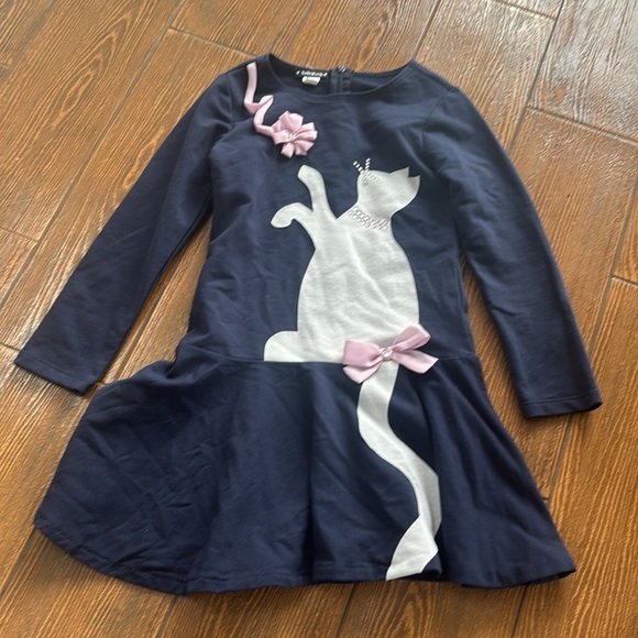 Kate Mack Biscotti Navy Cat Appliqué Dress (6X) - Picture 2 of 4